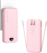 Portable Charger, 20000mAh 22.5W Fast Charging Power Bank with Built-in Cables & Wall Plug, External Battery Pack with LED Display, Travel Essentials Battery Bank for iPhone, iPad, Samsung Fairy Pink