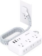 Power Strip Extension Cord - 6 Outlets and 4 USB (2 USB C), Braided Cord with Ultra Thin Flat Plug, Wall Mount, Overload Protection, Travel, Cruise Ship, Dorm Room Essentials (5FT, White)