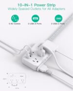 Power Strip Extension Cord - 6 Outlets and 4 USB (2 USB C), Braided Cord with Ultra Thin Flat Plug, Wall Mount, Overload Protection, Travel, Cruise Ship, Dorm Room Essentials (5FT, White) - Image 2
