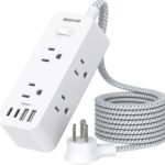 Power Strip Surge Protector, BESHON 5Ft Extension Cord, 6 Outlets with 4 USB Ports (2 USB C Outlet), 3-Side Outlet Extender, Wall Mount, Compact for Travel, Home, College Dorm Room and Office