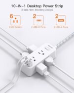 Power Strip Surge Protector, BESHON 5Ft Extension Cord, 6 Outlets with 4 USB Ports (2 USB C Outlet), 3-Side Outlet Extender, Wall Mount, Compact for Travel, Home, College Dorm Room and Office - Image 2