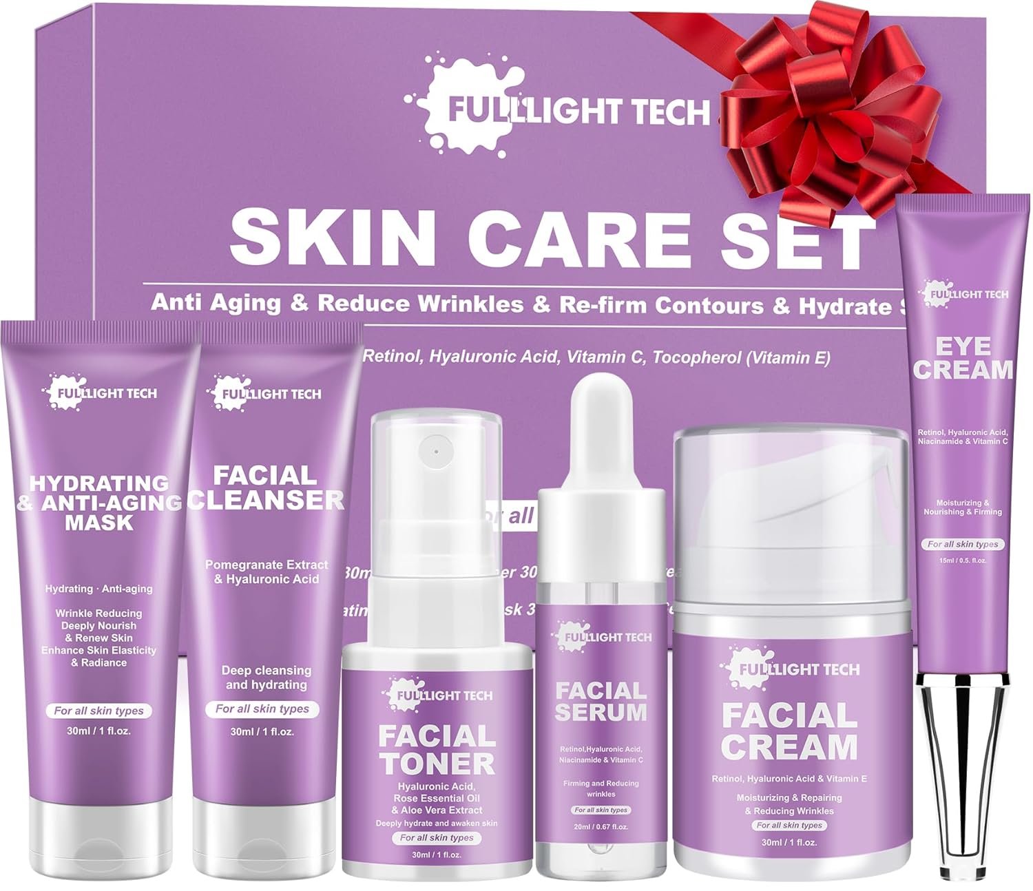 Skin Care Set,6 Pcs Anti-aging Skincare w/Korean Retinol,Hydrate, Moisturize Self Skin Care Set,6 Pcs Anti-aging Skincare w/Korean Retinol,Hydrate, Moisturize Self Care Facial Skin Care Routine Kit Women Teen Girls Travel Skincare Gift Set,Valentines Birthday Gift for Women Her Mom - Image 1