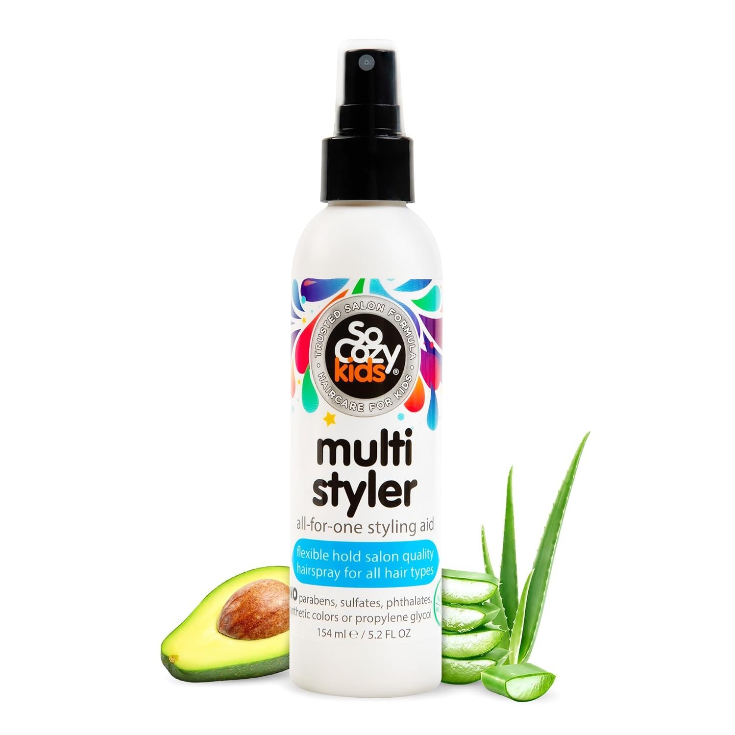 SoCozy Multi Styler, Styling Hair Spray for Kids, Safe for SoCozy Multi Styler, Styling Hair Spray for Kids, Safe for Everyday Use (5.2 Fl Oz) Holds Like a Light Gel, Gentle Formula with Quinoa, Vitamin B5 & Aloe, No Parabens, Sulfates or Synthetic Colors - Image 1