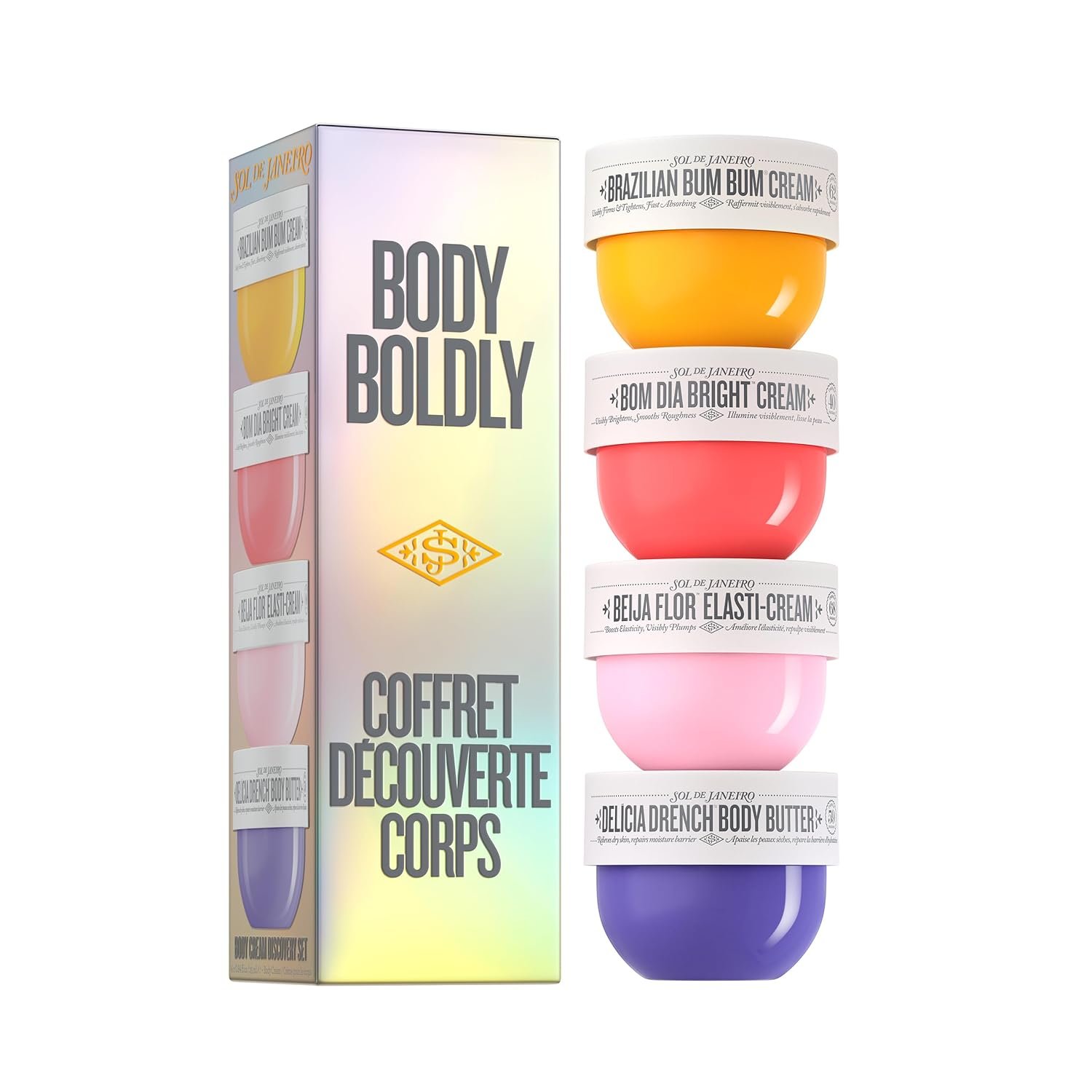 Sol de Janeiro Body Boldly Body Cream Discovery Set | Sol de Janeiro Body Boldly Body Cream Discovery Set | Trial Size Body Creams | Gift Set | Set of 4 - 25mL | Bum Bum, Bom Dia, Beija Flor, Delicia Drench | Amazon Exclusive - Image 1