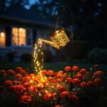 Solar Garden Lights Outdoor Decoration, Metal Solar Watering Can Lights Outdoor Waterproof, Small Patio Light Yard Lawn Pathway Decor, Gardening Gifts for Women Mom Grandma