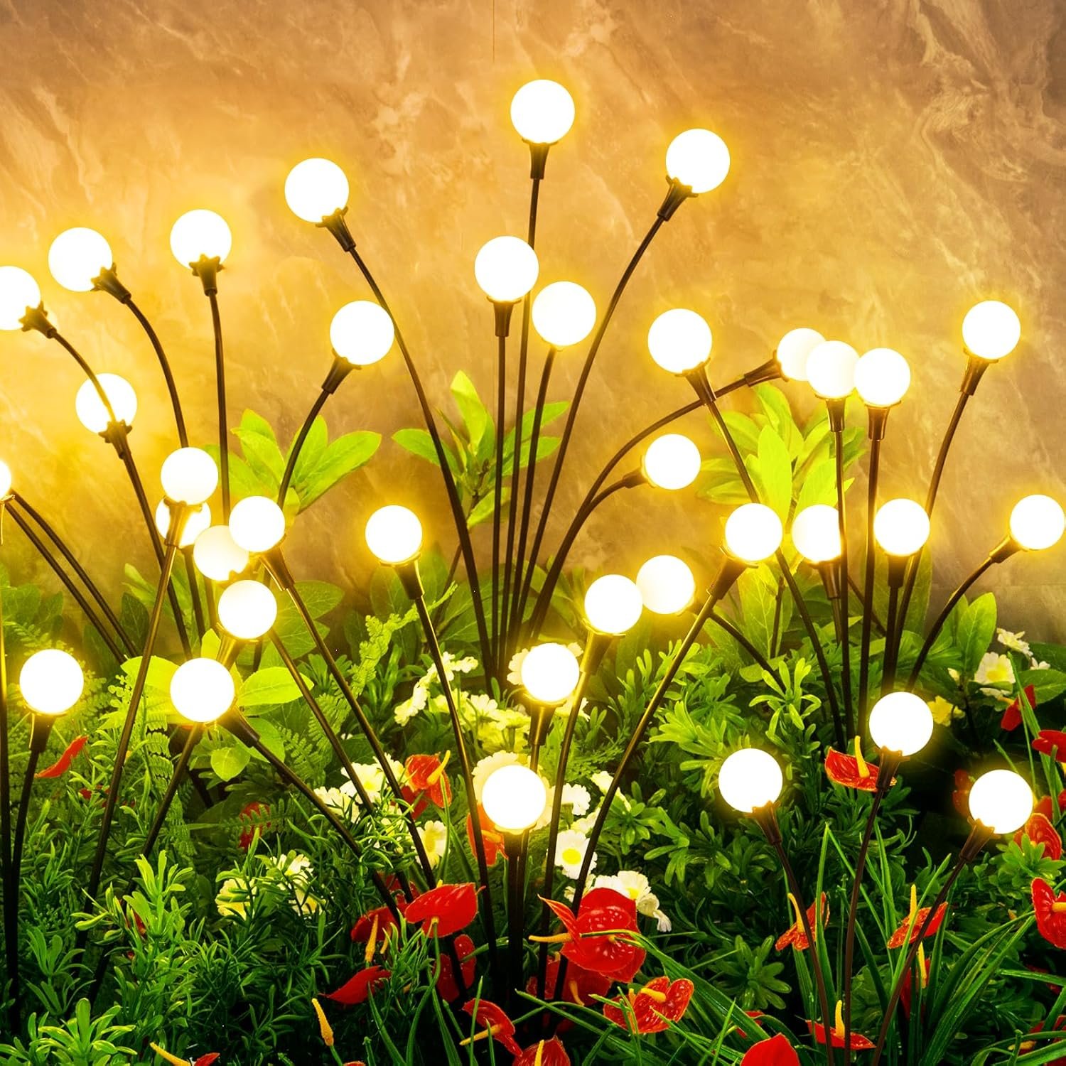 Solar Lights Outdoor Waterproof 4 Pack of 32 LEDs Garden Solar Lights Outdoor Waterproof 4 Pack of 32 LEDs Garden Patio Firefly Decoration Unique Gifts Women Grandparents - Image 1