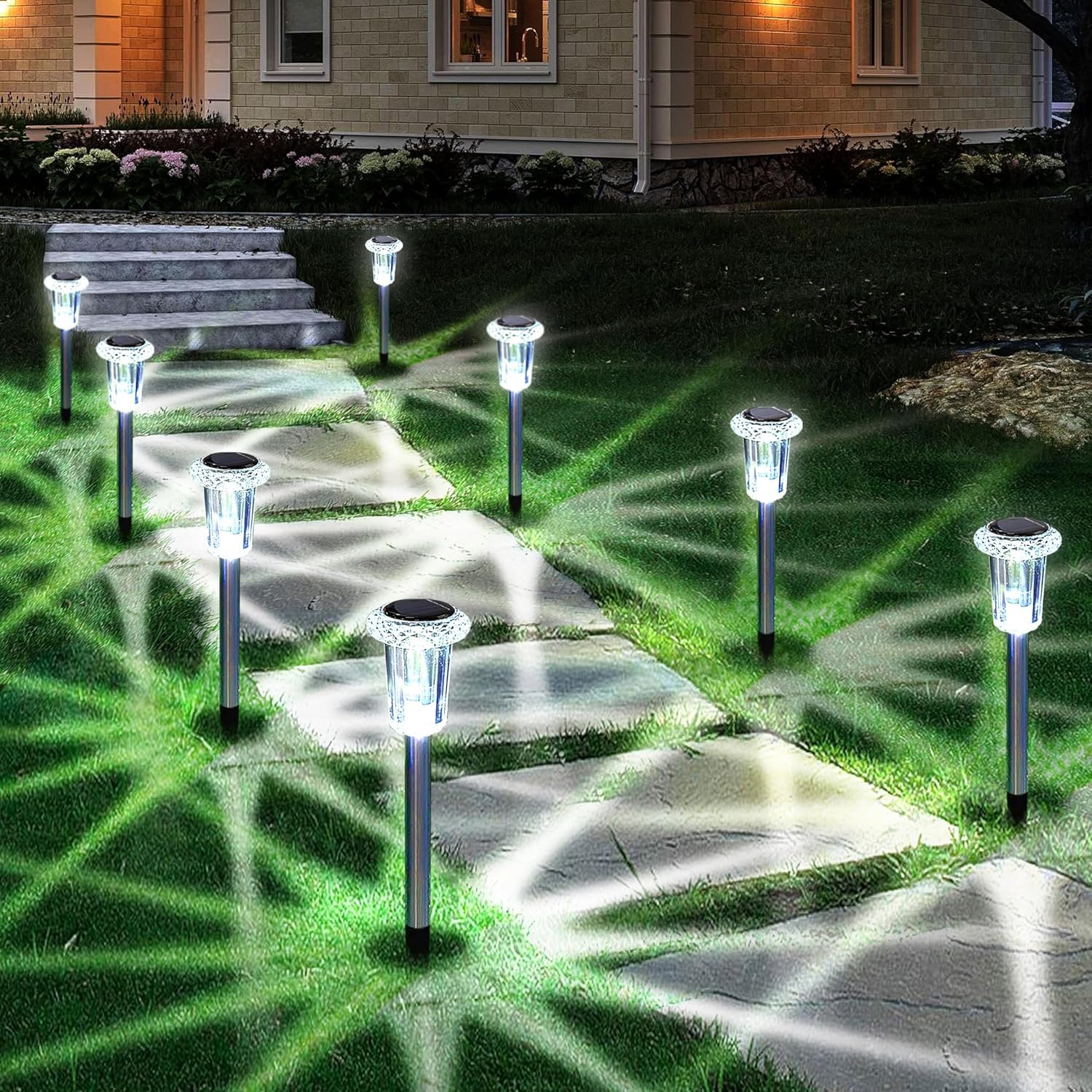 Solar Outdoor Lights, 10 Pack Waterproof Stainless Steel Solar Stake Solar Outdoor Lights, 10 Pack Waterproof Stainless Steel Solar Stake Lights for Pathway Garden Yard Path Walkway Driveway Lawn Patio Outside Decor, Cool White - Image 1