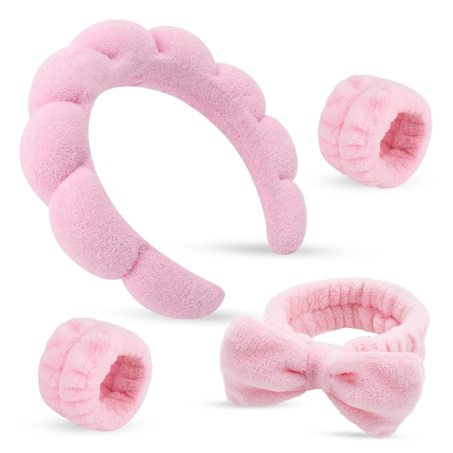 Spa Headband & Wristband Set for Women – Puffy Sponge Spa Headband & Wristband Set for Women – Puffy Sponge Makeup Headband for Washing Face, Skincare Hairband, Cute Presents for Teenage Girls and Trendy Teen Girl Gifts - Image 1