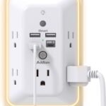 Surge Protector, Outlet Extender with Night Light, Addtam 5-Outlet Splitter and 4 USB Ports(1 USB C), Multi Plug Wall Outlet for Home Office Dorm Room Essentials