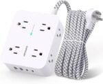 Surge Protector Power Strip - HANYCONY 8 Outlets 4 USB (2 USB C) Charging Ports, Multi Plug Outlet Extender, 5Ft Braided Extension Cord, Flat Plug Wall Mount Desk Charging Station for Home Office ETL