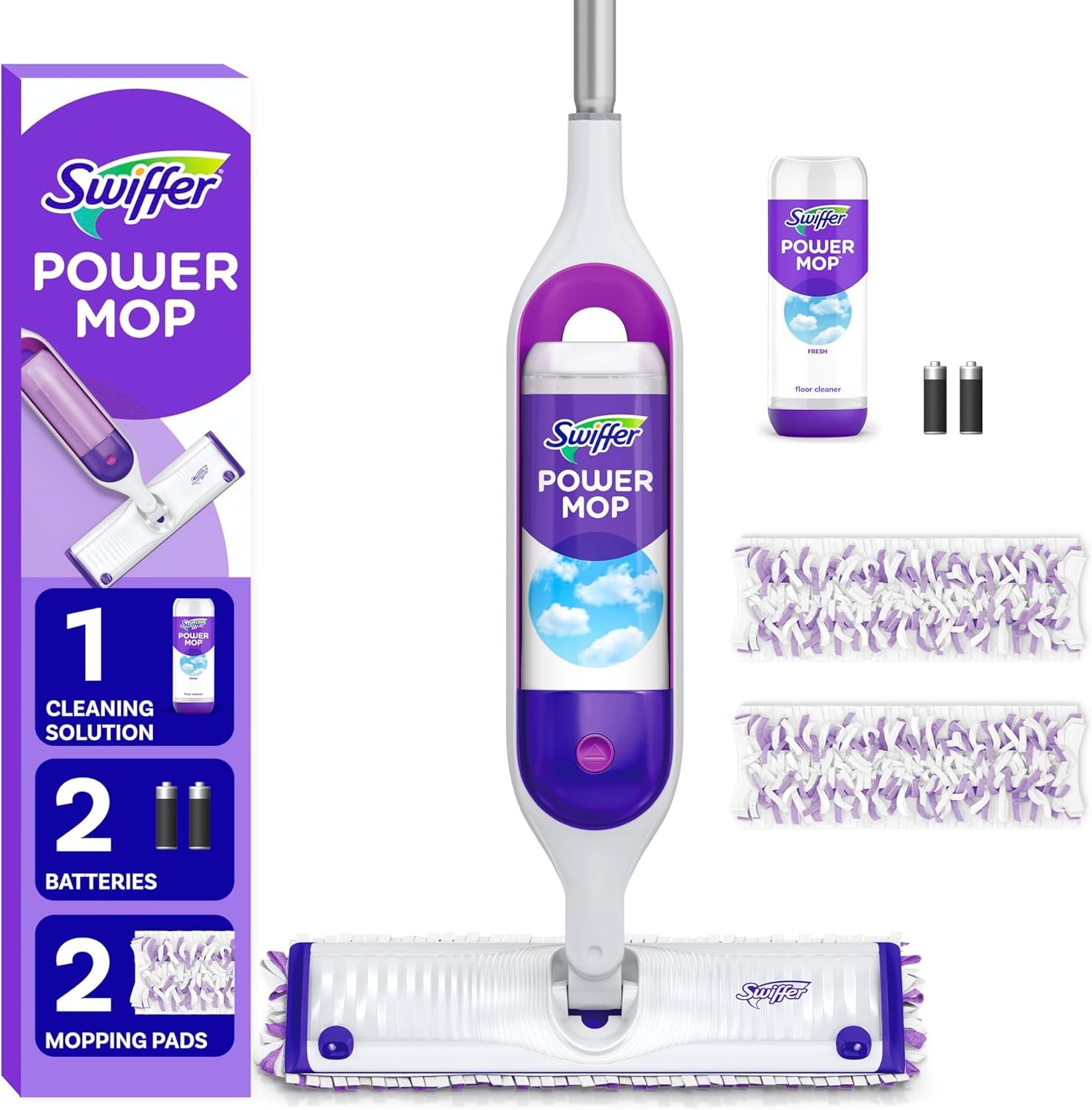 Swiffer PowerMop Multi-Surface Mop Kit for Floor Cleaning, Fresh Scent, Swiffer PowerMop Multi-Surface Mop Kit for Floor Cleaning, Fresh Scent, Mopping Kit Includes PowerMop, 2 Mopping Pad Refills, 1 Floor Cleaning Solution with Fresh Scent and 2 Batteries - Image 1