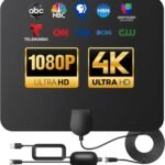 TV Antenna Indoor Long Range, Supports 4K 1080p Smart TV Signal Reception with Signal Amplifier 16ft HDTV Coax Cable