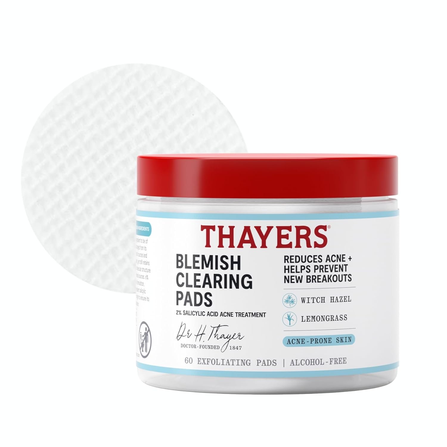 Thayers Blemish Clearing Acne Pads, Salicylic Acid Acne Treatment for Thayers Blemish Clearing Acne Pads, Salicylic Acid Acne Treatment for Face, Pore Reducing, Exfoliating, and Soothing Skincare, Witch Hazel Toner Pads, 60 Ct - Image 1
