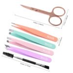 TsMADDTs 6 pcs Tweezers Set for Women, Eyebrow Tweezers with Curved Scissor for Ingrown Hair, Hair Plucking Daily Beauty Tools with Leather Travel Case - Image 2
