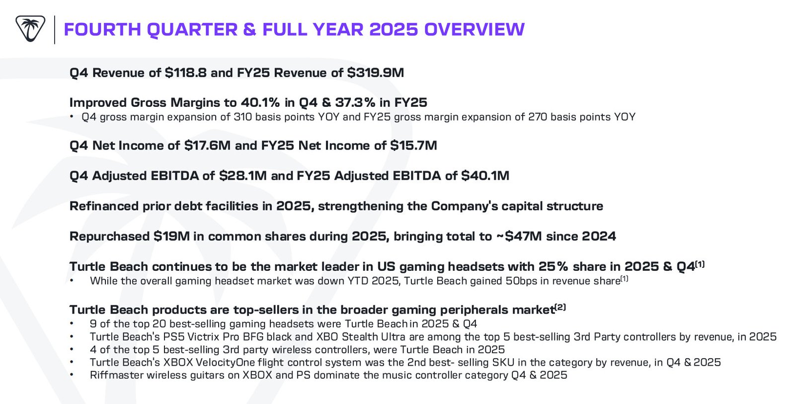 Turtle Beach Corporation Announces Fourth Quarter and Full Year 2025 Results