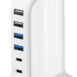 USB Charger Upoy, Charging Station for Multiple Devices 45W, Fast Charging Blocks with Dual Type C Ports, USB Charging Hub Organizer Multiport for iPhone, Ipad, Kindle, Travel Accessories