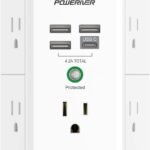 USB Wall Charger, POWERIVER Multi Outlet Extender Surge Protector with 4 USB Ports, 1680J Wall Outlet Adapter Spaced for Home School Office, ETL Listed, White