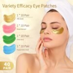 Under Eye Patches, 40 Pairs Eye Mask for Dark Circles, Puffy Eyes, Undereye Bags,Wrinkles,Eye Mask Patches with 24K Gold, Hyaluronic Acid,Rose & Aloe Vera, Eye Treatment Skin Care for Men & Women Gift - Image 2
