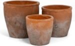 Urban Trends Ceramic Short Wide Round Flower Pot Set of Three Washed Finish Vermilion..7.75"x7.75"x7.00"H; 6.50"x6.50"x6.00"H; 5.50"x5.50"x5.00"H