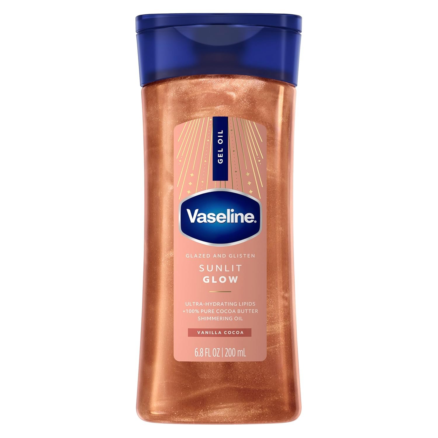 Vaseline Glazed and Glisten Sunlit Glow Body Gel Oil Vanilla Vaseline Glazed and Glisten Sunlit Glow Body Gel Oil Vanilla Cocoa Shimmering with Ultra-Hydrating Lipids and 100% Pure Cocoa Butter, 6.8 Oz - Image 1