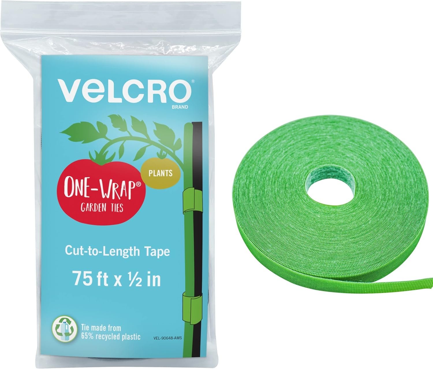 Velcro Brand Adjustable Plant Ties | 75 ft x 1/2 Velcro Brand Adjustable Plant Ties | 75 ft x 1/2 in Green Garden Tape | Reusable, Cut-to-Length Hook & Loop Plant Support for Staking, Training & Organizing Tomatoes, Vines, and Flowers - Image 1