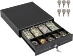 Volcora 13" Electronic Cash Register Drawer for Point of Sale (POS) System with 4 Bill 5 Coin Cash Tray, Removable Coin Compartment, 12-24V, RJ11/RJ12 Key-Lock, Black - for Small Businesses