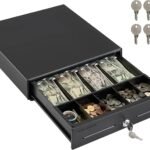 Volcora 13" Electronic Cash Register Drawer for Point of Sale (POS) System with 4 Bill 5 Coin Cash Tray, Removable Coin Compartment, 12-24V, RJ11/RJ12 Key-Lock, Black - for Small Businesses