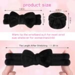 WSYUB Makeup Headbands, 1pcs Black Spa Headband Fluffy Bow Tie Headband Microfiber Face, and 2Pcs Wrist Spa Wash Band Absorbent Wristbands, for Washing Face Skin Care - Image 2