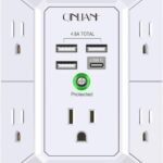 Wall Charger, Surge Protector, QINLIANF 5 Outlet Extender with 4 USB Charging Ports (4.8A Total) 3-Sided 1680J Power Strip Multi Plug Adapter Spaced for Home Travel Office (3U1C)