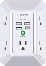 Wall Charger, Surge Protector, QINLIANF 5 Outlet Extender with 4 USB Charging Ports (4.8A Total) 3-Sided 1680J Power Strip Multi Plug Adapter Spaced for Home Travel Office (3U1C)