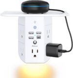 Wall Outlet Extender with Shelf and Night Light, Surge Protector, Wall Mount Charger Multi Plug Expander with 5 AC Outlets and 3 USB A Ports 1 USB C, Wide Space 3-Sided Power Strip Multi Plug Outlets