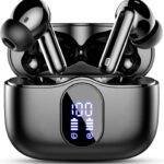 Wireless Earbuds, Bluetooth 5.4 Headphones Bass Stereo, Ear Buds with Noise Cancelling Mic, LED Display in Ear Earphones Clear Calls, IP7 Waterproof Bluetooth Earbuds for Phones/Sports/Laptop, Black