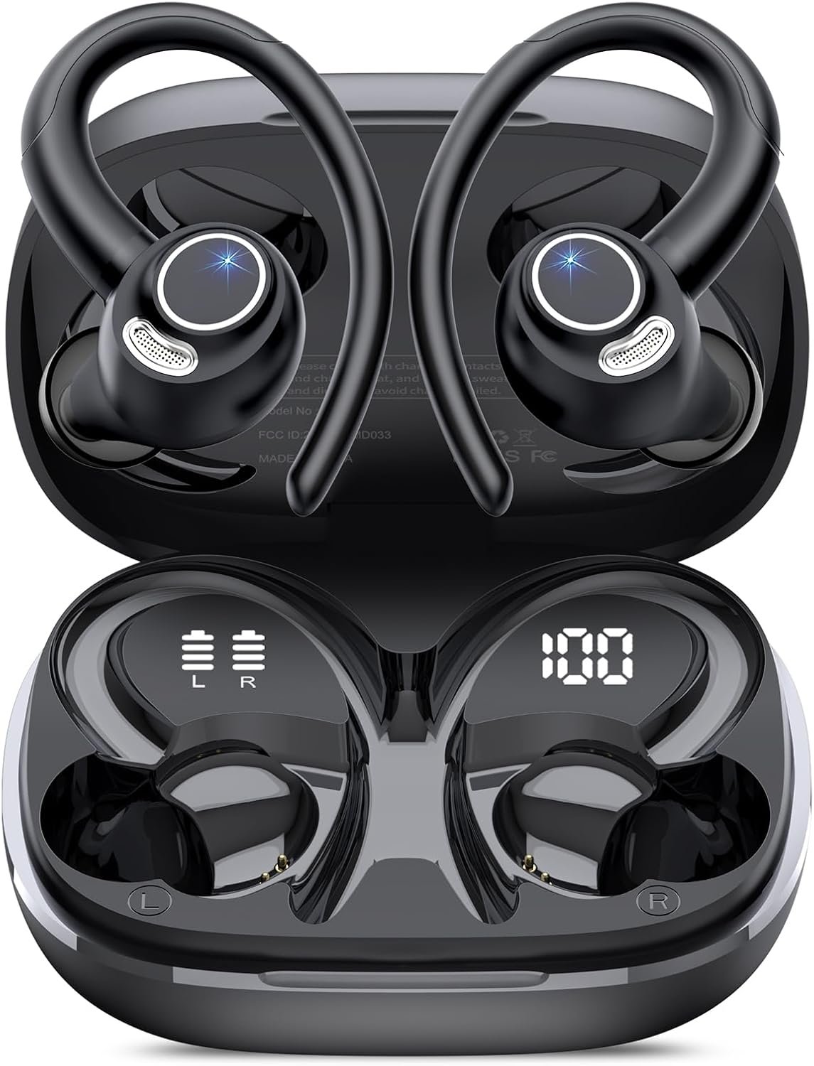 Wireless Earbuds, Bluetooth 5.4 Headphones Sport, Over Ear Buds With Wireless Earbuds, Bluetooth 5.4 Headphones Sport, Over Ear Buds With ENC Noise Cancelling Mic, 48H, Wireless Earphone With Earhooks, Stereo Deep Bass, IP7 Waterproof ear bud for Workout Running, Black - Image 1