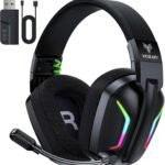 Wireless Gaming Headsets for PC, PS5, PS4, Switch, Mac, 2.4GHz Wireless Gaming Headphone with ENC Noise Canceling Microphone, Bluetooth 5.4, Cool Lighting, 50H Battery, 50mm Drivers