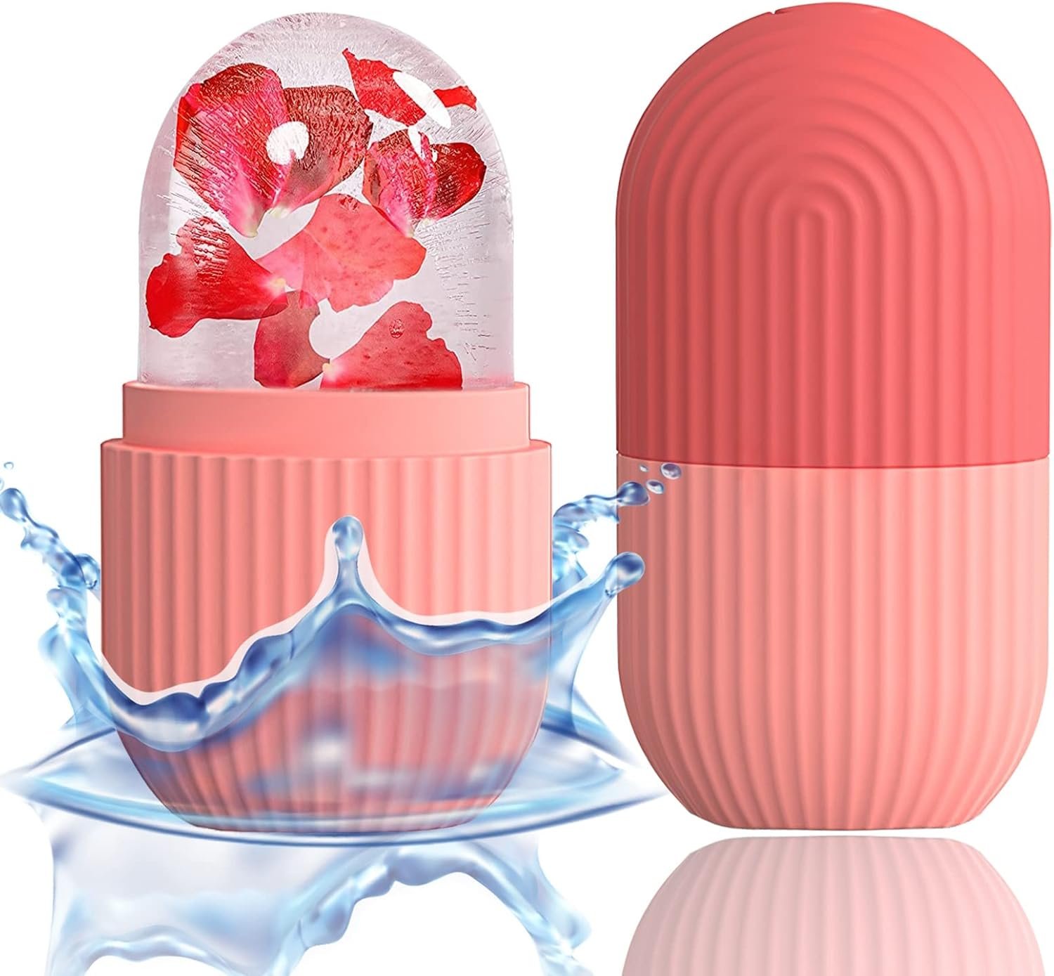 XHJRI Ice Cube Roller Massager for Face, Eyes and Neck XHJRI Ice Cube Roller Massager for Face, Eyes and Neck Naturally Conditioning and Skin Care,De-Puff Eye Bags,Reduce Migraine Pain,Reusable Massage Silicone Ice Mold (Pink) - Image 1
