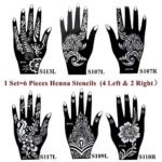 Xmasir 6 Sheets India Henna Tattoo Stencil Kit for Women Girl Hand Art Painting Temporary Tattoo Sticker Glitter Templates 7.87'' x 4'' - Image 2