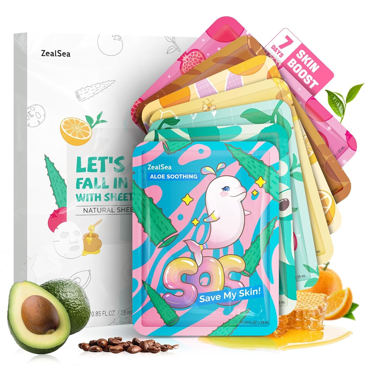 ZealSea Face Masks Skincare for Women, Variety 7Days Facial Sheet ZealSea Face Masks Skincare for Women, Variety 7Days Facial Sheet Mask Set for Deep Hydrating & Glow, Daily Self-Care Gift & Family Moment for Teens Kids Girls Birthday Party, Safe for all Skin types - Image 1