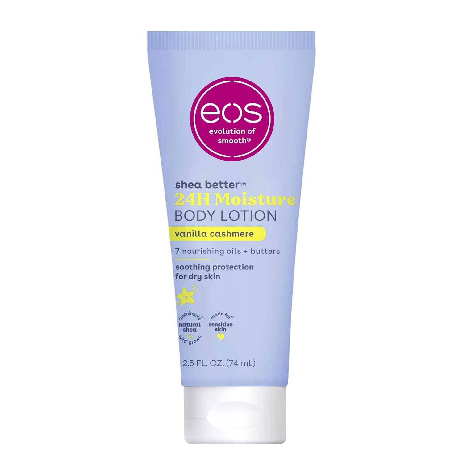 eos 24H Moisture Travel Body Lotion- Vanilla Cashmere, Travel Size eos 24H Moisture Travel Body Lotion- Vanilla Cashmere, Travel Size Essential, Toiletries, Mini Body Lotion For Dry Skin, 2.5 fl oz - Image 1