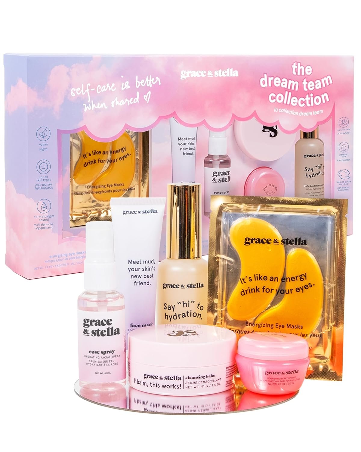 grace & stella Award Winning Skin Care Set - Birthday grace & stella Award Winning Skin Care Set - Birthday Gifts for Her, Travel Size Toiletries with Eye Masks, Hyaluronic Acid Serum, Lip Balm & More, Gift Baskets for Women, Vegan Cruelty-Free Self Care - Image 1
