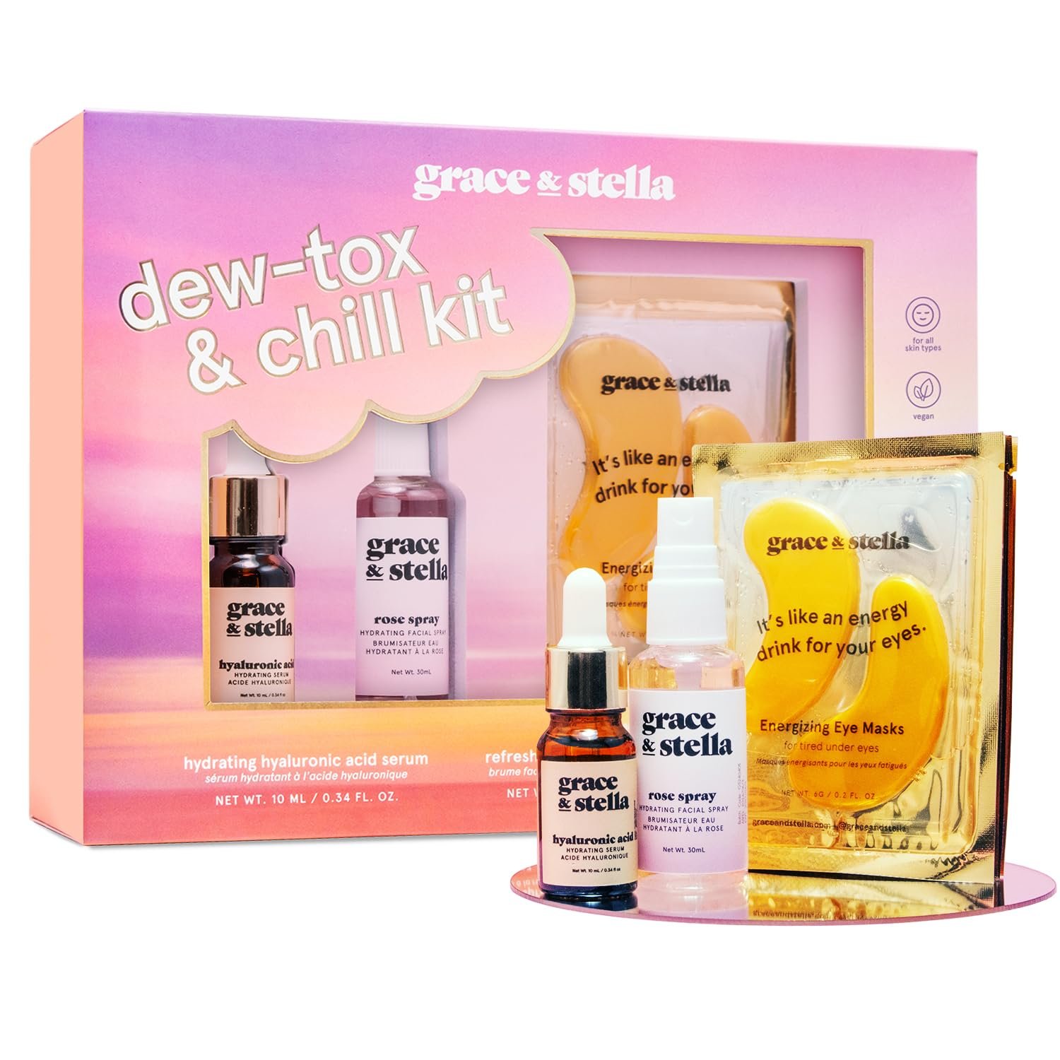 grace & stella Award-Winning Skin Care Set - Gifts for grace & stella Award-Winning Skin Care Set - Gifts for Women - Travel Essentials with Gold Eye Masks, Hyaluronic Acid Serum & Rose Spray, Beauty Gift Set - Birthday & Bachelorette Favors - Image 1