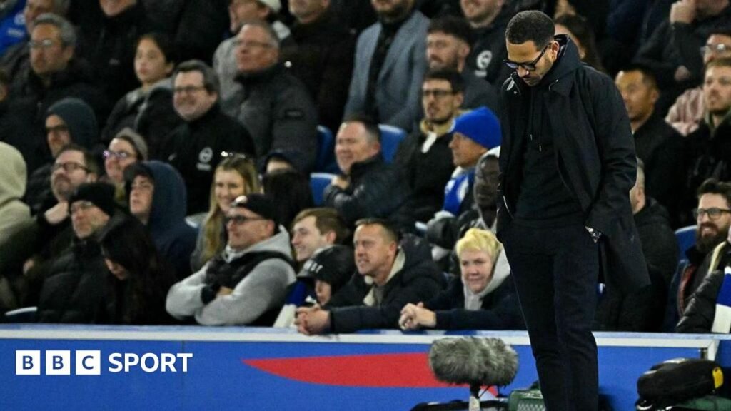 Liam Rosenior looking at the ground at Brighton