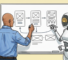 A person whiteboarding UI design with a robot