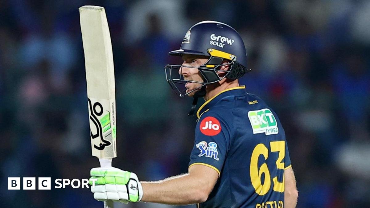 Jos Buttler salutes the crowd after reaching fifty for Gujarat Titans