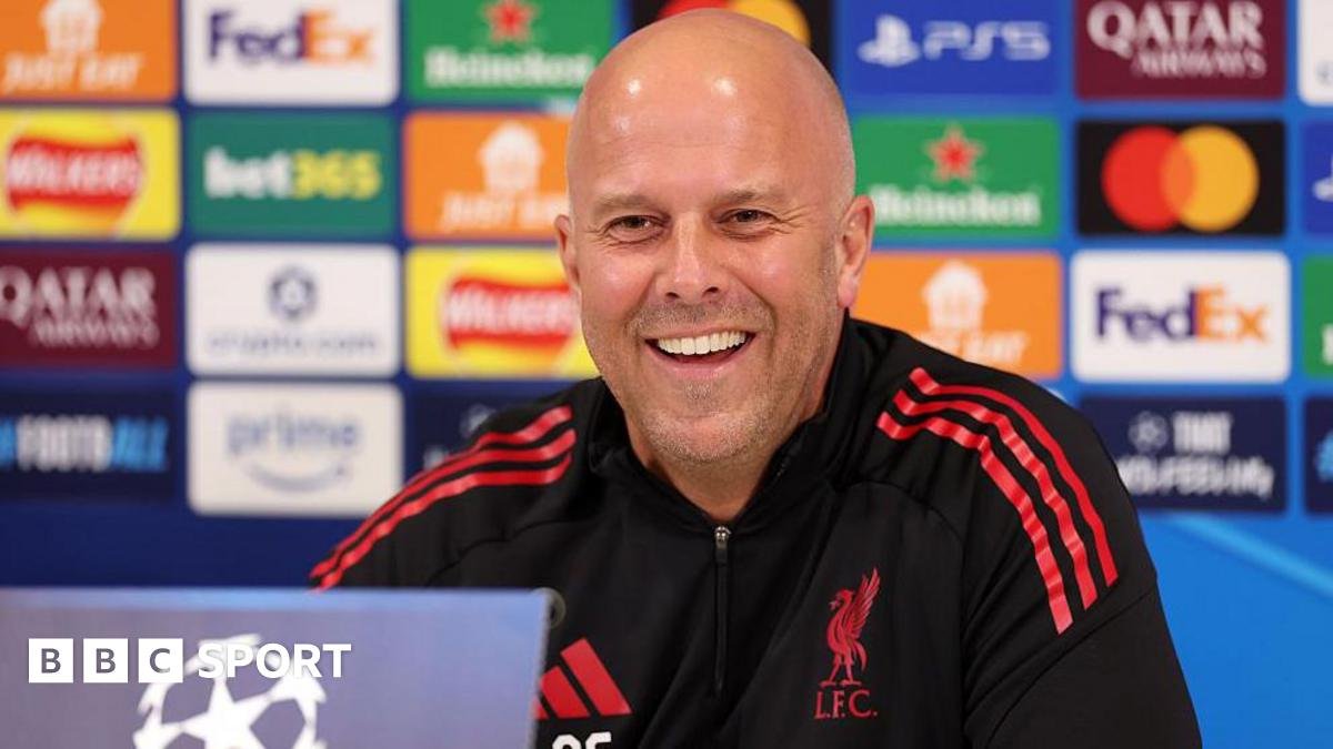 Arne Slot pictured during a news conference