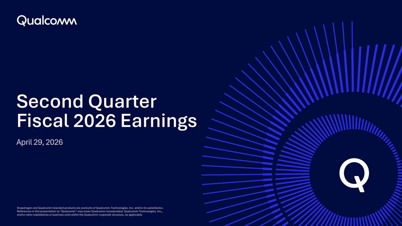 Qualcomm Reports Second Quarter Fiscal 2026 Results