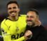Spurs head coach Roberto de Zerbi celebrated with Joao Palhinha after the Premier League win at Aston Villa.