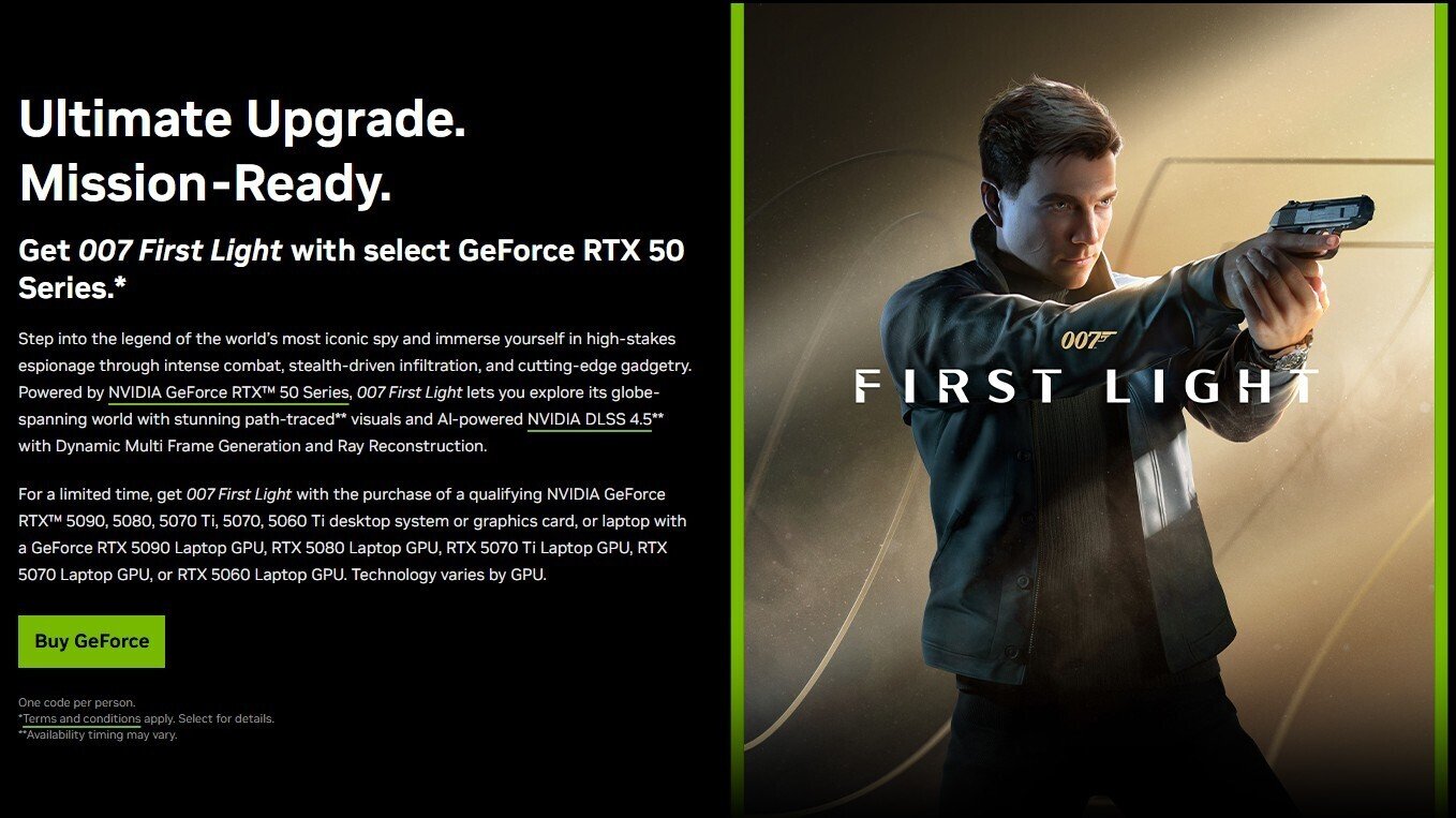 NVIDIA to Bundle 007 First Light with Select GeForce 50-Series GPUs and Prebuilts