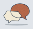 Two speech bubbles overlapping. One is large, terracotta and rounded with a wavy texture inside. The other is smaller, cream-coloured, angular and geometric. Both are outlined in navy on a pale grey background.