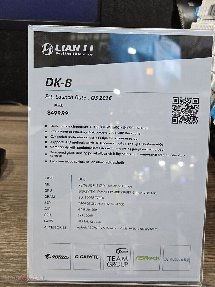 Lian Li Debuts DK-B Motorized Sit-Stand Desk with Built-In PC Case at Computex