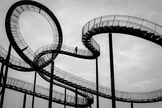 An endless staircase for endless metrics. Planning a linear ten-year ascent assumes the steps will remain stable. When corporate staircases twist into unpredictable loops, real career resilience comes from knowing when to step off the track. (image source: Cleffmann)